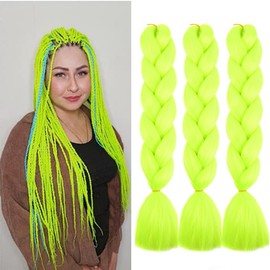 BALINGHAIR Braiding Hair Extensions Yellow Green Braids Hair Hot Water Setting (A22-3Packs)