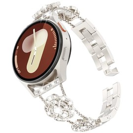 Compatible with Galaxy Watch 8/ Watch 8 Classic 40mm/44mm, Sparkling Bling Diamond Camellia Band Luxury Bracelet for Women for Galaxy Watch 8/8 Classic, Starlight