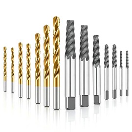 14 Pcs Screw Extractor Set with Left Hand Drill Bits, Heavy Duty Easy Out Broken Bolt Remover Kit, Reverse Cobalt HSS Steel for Stripped Screws, Damaged Bolts & Rusted Fasteners