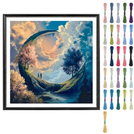 FREEBLOSS Cross Stitch Kit for Beginners Scenery Stamped Cross Stitch Wall Hanging DIY Embroidery Kit with Instructions 17.7" x 17.7"