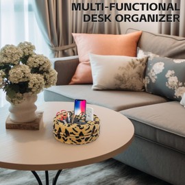 G GOOD GAIN Couch Cup Holder Pillow, Cute Sofa Drink Cup Holder Cozy Buddy | Desk Organizer for Mugs, Snacks, Phone, Makeup | Bed Caddy Tray for Car, Park, Beach, Picnic, Boat, RV, Table (Cheetah)