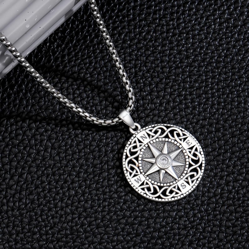 TRISHULA Compass Necklace for Men S925 Sterling Silver Celtic Knot