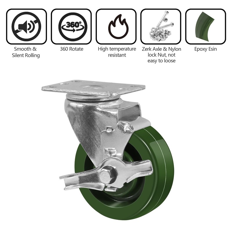 4 Inch High Temperature Casters, Oven-Safe Bakery Rack Casters, -20°F