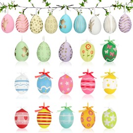 Capgoost Plastic Easter Eggs, Pack of 24 Easter Eggs for Hanging Outdoors, Easter Eggs Decorating, Colourful Easter Decoration, Painted Plastic Eggs, Decorative Eggs, Various Plastic Easter Eggs for