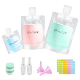 Mulaibdin Pack of 18 Travel Bottles for Filling, Travel Bottles Set Lightweight 30/50/100 ml, Travel Bottles for Toiletries, Travel Gadgets, Refillable Empty Squeeze Bags for Shampoo, Shower Gel,