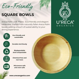 U'reca Organics Eco-Friendly Palm Leaf Bowls | 3.5" (9 cm) Round Bowl - Pack of 50 | Disposable, Compostable & Biodegradable Dinnerware | Perfect for Sauces, Sides, or Dips