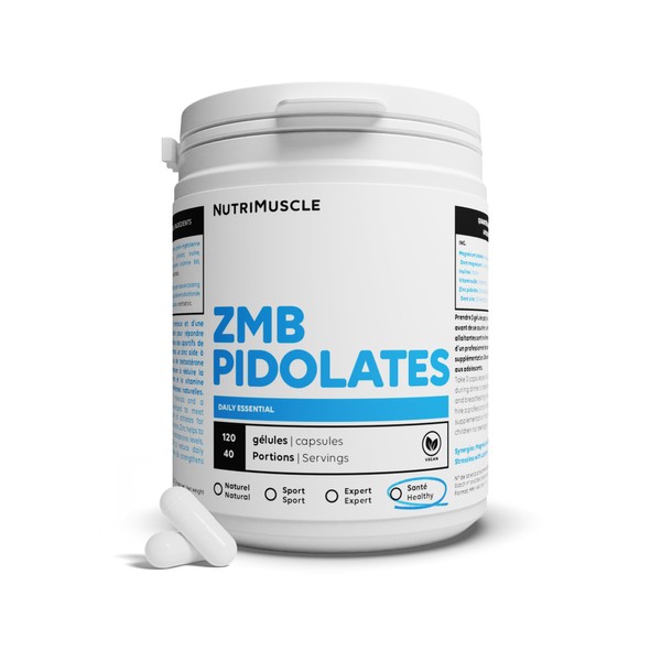 ZMB Pidolates 120 Capsules | Zinc + Magnesium + Vitamin B6 | 100% Natural • Patented Formula • Nerve and Muscle Relaxation • Sleep Quality • Vegan | Nutrimuscle