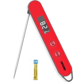 OFOND Meat Thermometer for Grill and Cooking, Instant Read Food Thermometer Battery Operated, Foldable Digital Probe, Steak Kitchen Thermometer for BBQ Oven Smoker, Store by Magnet & Hook (Red)