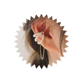 TseenYi Boho Pearl Cuff Chain Earring Vintage Pearl Ear Cuff Earring Gold Pearl Cartilage Cuff Wrap Earring Pearl Magnetic Ear Clip Trendy Tassel Chain Cuff Earring Jewelry for Women Girls