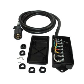 Heavy Duty 7 Way Plug Inline Trailer Cord with 7 Gang Junction Box - 8 Feet, Weatherproof