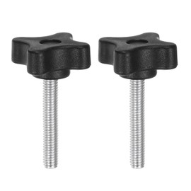 QUARKZMAN Star Grip Nut Knurled Screw M6 x 40 mm Metric Thread 32 mm 4-Point Plastic Head Grub Screw Knob Hand Tightening Thumb Screw Jig Grip Black Pack of 2