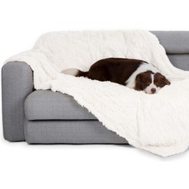 gogobunny Waterproof Dog Blankets for Medium Large Dogs, Soft Fluffy Long Faux Fur Calming Cat Blanket for Couch Bed, Warm Flannel Washable Furniture Protector (33x77 Inch (Pack of 1), Cream)