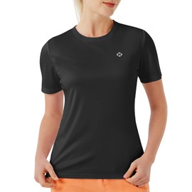 NAVISKIN Women's Quick Dry Rash Guard Shirts UPF 50+ Sun Protection Short Sleeve Shirts Black Size L