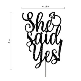She Said Yes - Decoración para tartas con purpurina, ideas para decoración de bodas, aniversario, despedida de soltera, compromiso, decoración de calidad premium, purpurina resistente de doble cara, palo de acrílico. Fabricado en Estados Unidos (negro)