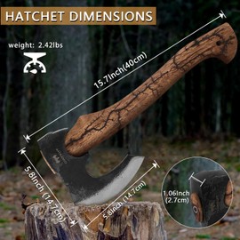 DWFKHT Hatchet, 15.7" Bearded Axe with Lichtenberg Pattern Handle, Hatchet Axe with Leather Sheath and Axe Sharpener, Bushcraft Axe for Outdoor Survival and Gardening