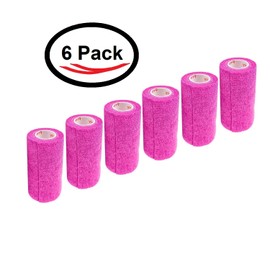 3 Inch Vet Wrap Tape Bulk (Fuchsia) (Pack of 6) Self Adhesive Adherent Adhering Flex Bandage Grip Roll for Dog Cat Pet Horse