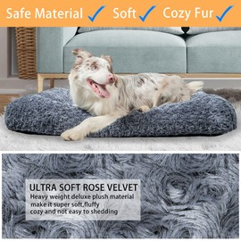 Dog Beds Crate Pad for Medium, Large Dogs, Deluxe Rose Plush Cat Sleeping Mats, Fits Crate Kennel Cage, Anti-Slip Pets Pillow, Washable Ultra Soft Fluffy Dog Bed for Crate (41"x27"Dark Grey)