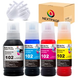 Nextpage 102 Ink Compatible with Epson 102 EcoTank Ink Bottle for Epson EcoTank ET-2700 ET-2750 ET-2751 ET-2756 ET-3700 ET-3750 ET-4750 ET-15000, Multipack (Black, Cyan, Magenta, Yellow)