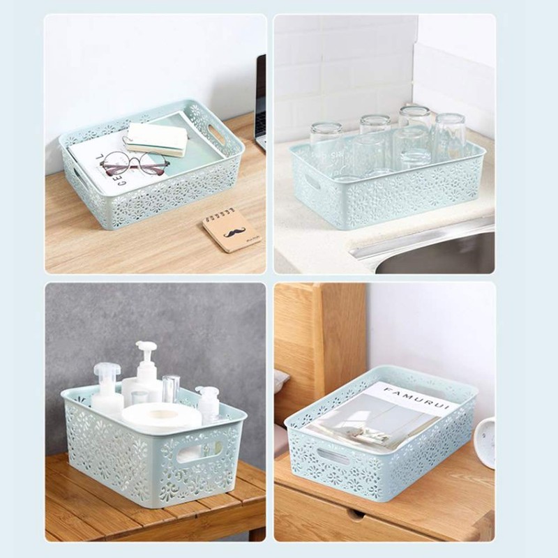 BUYGOO 5Pcs Plastic Storage Baskets with Lids Muti-colour Plastic Organizer