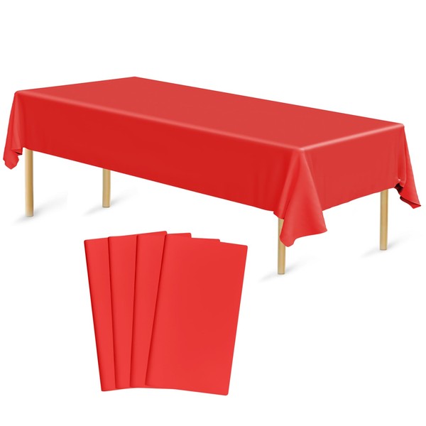 Bouiexye 4 Pack Disposable Table Cloth Red Plastic Tablecloth 54
