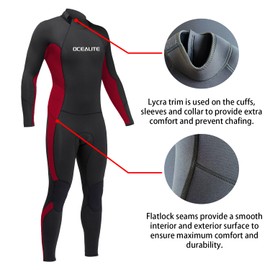 Ocealite Full Wetsuits 5/4mm 4/3mm and 3mm Full Wetsuit for Mens Premium Neoprene Suits for Diving Snorkeling Surfing Swimming (Mens 3mm Black+Red, XX-Large)