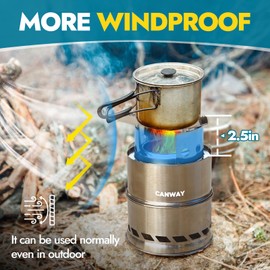 CANWAY Camping Stove, Wood Stove/Backpacking Survival Stove, Windproof Anti-Slip Portable Stainless Steel Wood Burning Stove with Nylon Carry Bag for Outdoor Backpacking Hiking Traveling Picnic BBQ