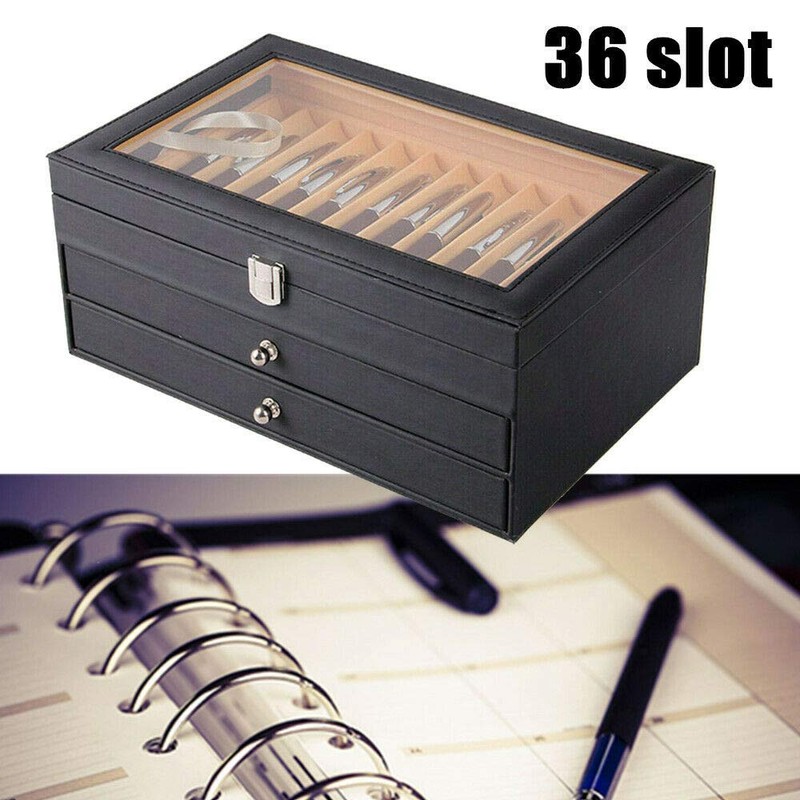 Pen Display Case Box, Leather Pen Storage Collect Holder Case