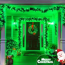 JMEXSUSS 600 LED Green Solar Christmas Lights, 206.7 ft Green String Lights Outdoor Waterproof, 8 Modes Green Christmas Lights for Outside Patio Tree St Patricks Christmas Decorations