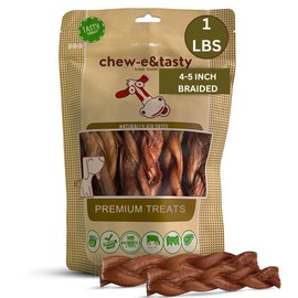chew-e&tasty Braided 4-5" Bully Sticks Odor Free Long Lasting 100% Beef Chews- Made & Packaged at Food-Grade Facility - High Protein Low Fat Dental Treats