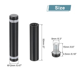 QUARKZMAN Pack of 4 Stainless Steel Wall Spacers, 12 x 60 mm Standoff Bolts, Spacer Screws for Acrylic Glass, Sign Holder, Advertising Boards, Black