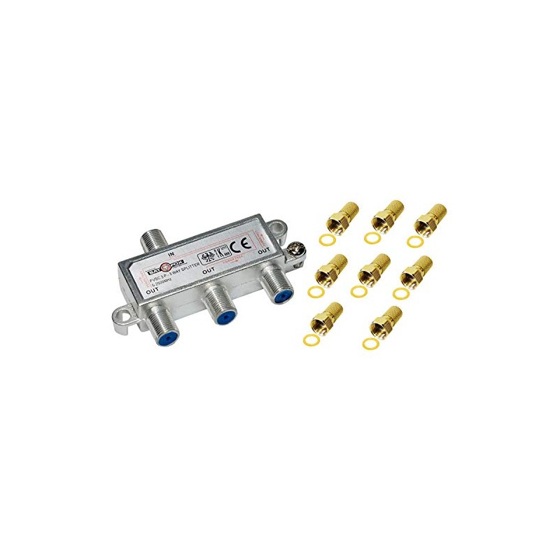 3-Way Splitter with 8 F Connector for Sat, Cable TV,