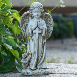 Rezpuao Angel Statue for Garden,Solar Angel for Cemetery Decorations,Garden Memorial Angels,Resin Praying Angels Figurine for Patio Lawn Yard Porch Decorations,12.12inch