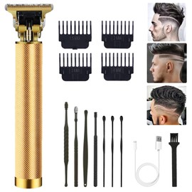 Hair Clippers for Men, Hair Trimmer T Blade Trimmer Zero Gapped Trimmer, Cordless Rechargeable Beard Trimmer Shaver Hair Cutting Kit with Ear Spoon Tool Set (Gold)