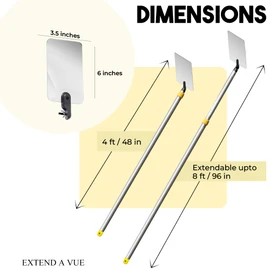 Extend A Vue Inspection Mirror Telescoping Pole, Lightweight & Durable, 4 ft - 8 ft Pole, 3.5 x 6 inch Acrylic Mirror