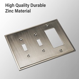 Henne Bery Soft Modern Decorative Wall Plate Switch Plate Outlet Cover (Double Toggle/Single Decorator, Satin Nickel)