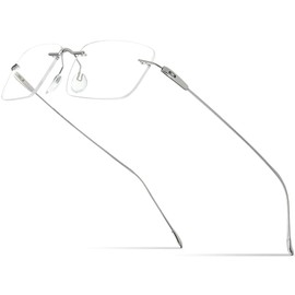 FONEX Titanium Glasses Frame,Rimless Frameless Optical Eyewear Eyeglasses for Men and Women F85634 (F85708 Silver)