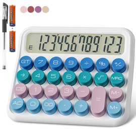 Mechanical Calculator 12 Digit Extra Large 5-Inch LCD Display, DECKLIT Battery Desk Calculator, Big Buttons Easy to Press Office Calculators Desktop, 15°Tilt Screen for Kids Calculator(Colourful)