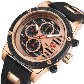 KXAITO Mens Watches Military Sport Waterproof Chronograph Watch Luminous Silicon Strap Casual Watches for Men Fashion Analog Quartz Business Wrist Watch Clock (0246G 02) (Black&Rose Gold)