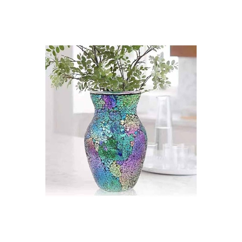 JASMODAAURA Tempered Mosaic Glass Vase 7.8inch (Purple)
