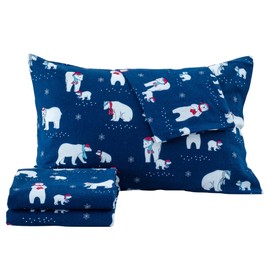 Great Bay Home Flannel Sheet Set King Size - 100% Turkish Cotton, Double-Brushed, Winter Bed Sheets - Ultra-Soft, Cozy, 4-Piece Rustic Bedding Set (Navy Polar Bears)