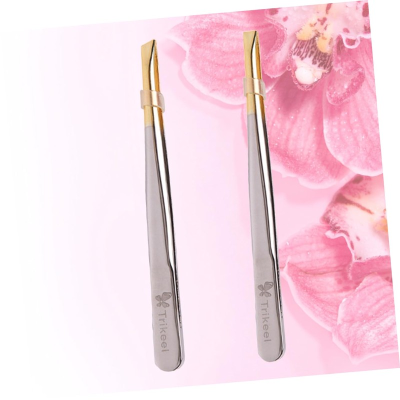 SAFIGLE 2sets Electroplated Stainless Steel Eyebrow Tweezers Flat and Oblique