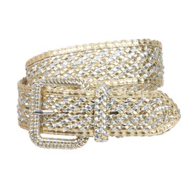 2 Inches Wide Hand Made Braided Square Buckle Belt Size: S/M - 32 Color: Gold/Silver