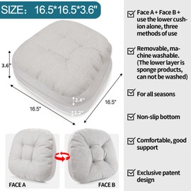 BUYUE Thickened Chair Cushions for Dining Chairs, 2-Tier Memory Foam Support, 2-Faced Reversible Kitchen Seat Cushion, Practical Non-Slip Chair Pads, 4 Set, Light Grey