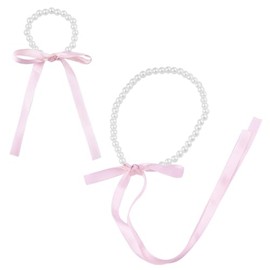 Bow Pearl Choke Necklace Chain Pearl Beaded Bracelets for Women Pearl Bow Necklace Bracelet Set for Women Long Ribbon Pearl Bow Necklace Beaded Elastic Bracelet Bow Pearls Necklace for Women