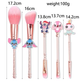 5Pcs Stitch Makeup Brush Set,Stitch Theme Cosmetic Brushes for Powder Eyeshadow Blushes Lips Portable Makeup Brush Set with Brush Cleaner Lovely Stitch Gift for Girl Women