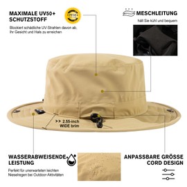 TOP-EX XL/XXL Unisex Sun Hat Bucket Hat Waterproof Sun Protection Hat Foldable, 95589_khaki