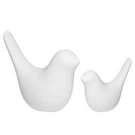 Small Birds Statues Home Decor - Ceramic Figurine Set of 2, Handcrafted Black Decorative Birds for Shelf, Desk, or Living Room – Minimalist Modern Ornament for Canadians (White)