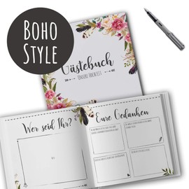 bigdaygraphix Wedding Guest Book with Questions Wedding Guest Book to Fill in Wedding Album Boho Dream Vintage Hardcover Square 21 x 21 cm