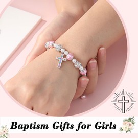 ORISPRE Baptism Gifts for Girl Cross Bracelet, Catholic Christening Religious Christian Easter Gifts for Girls Goddaughter Godchild, Baptism Favors Decorations