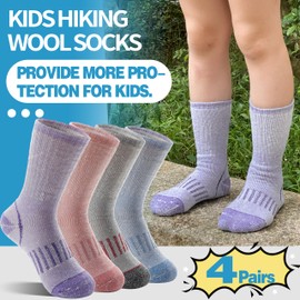 Anlisim Kids Merino Wool Hiking Socks Boys Girls Thermal Winter Warm Boot Thick Snowboarding Socks 4 Pairs for Teen(Four Mix,12-15 Y)